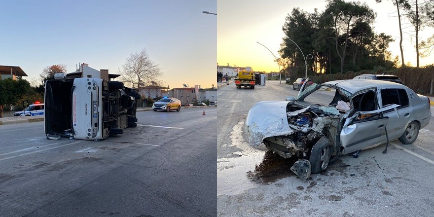 Serik’te sabah faciası: Midibüs yan yattı, 3 yaralı