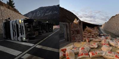 Demirkapı’nda yem yüklü tır devrildi: 2 yaralı