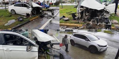 Manavgat’ta hız faciası: Otomobil direğe çarpıp dağıldı