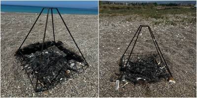 Caretta yuvalarının üstünde mangal ateşi yakıldı