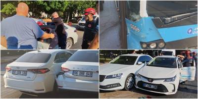 Antalya'da zincirleme kaza: Otobüs çarptı, araçta mahsur kaldı