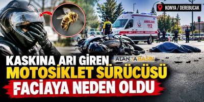 Kaskına arı giren motosiklet sürücüsü faciaya neden oldu